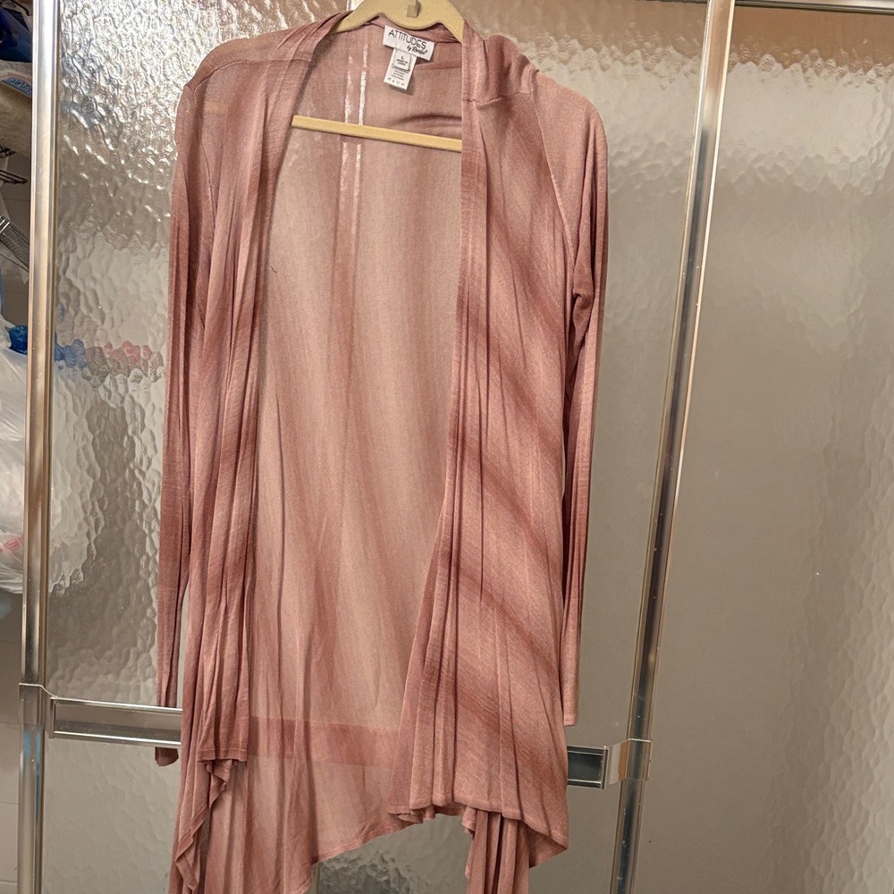 Attitudes by Renee Sheer Rose Pink Open-Front Draped Cardigan